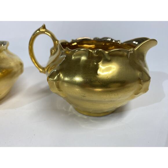 Antique RC Moliere Bavaria Porcelain Gold Creamer Sugar Set Signed 1891-1906 - Picture 2 of 11